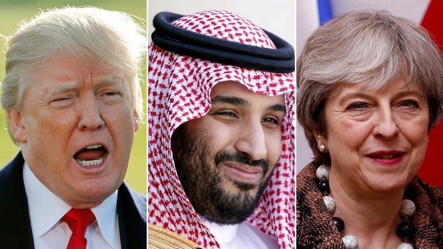 Donald Trump(L), Mohammed bin Salman(C), Theresa May(L) © Reuters