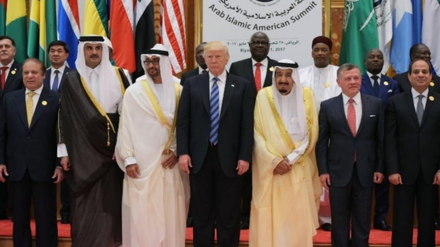 Last year in Riyadh, US President Donald Trump with many of the same Arab leaders who were on the yacht (AFP)