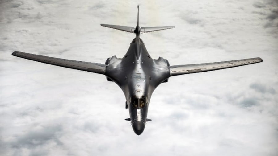 An image from the US Department of Defense shows a US Air Force B-1B Lancer flying over the East China Sea on 9 January 2018. The US reportedly used B-1 bombers in the strikes against Syria, but the American military declined to provide specifics. (AFP)