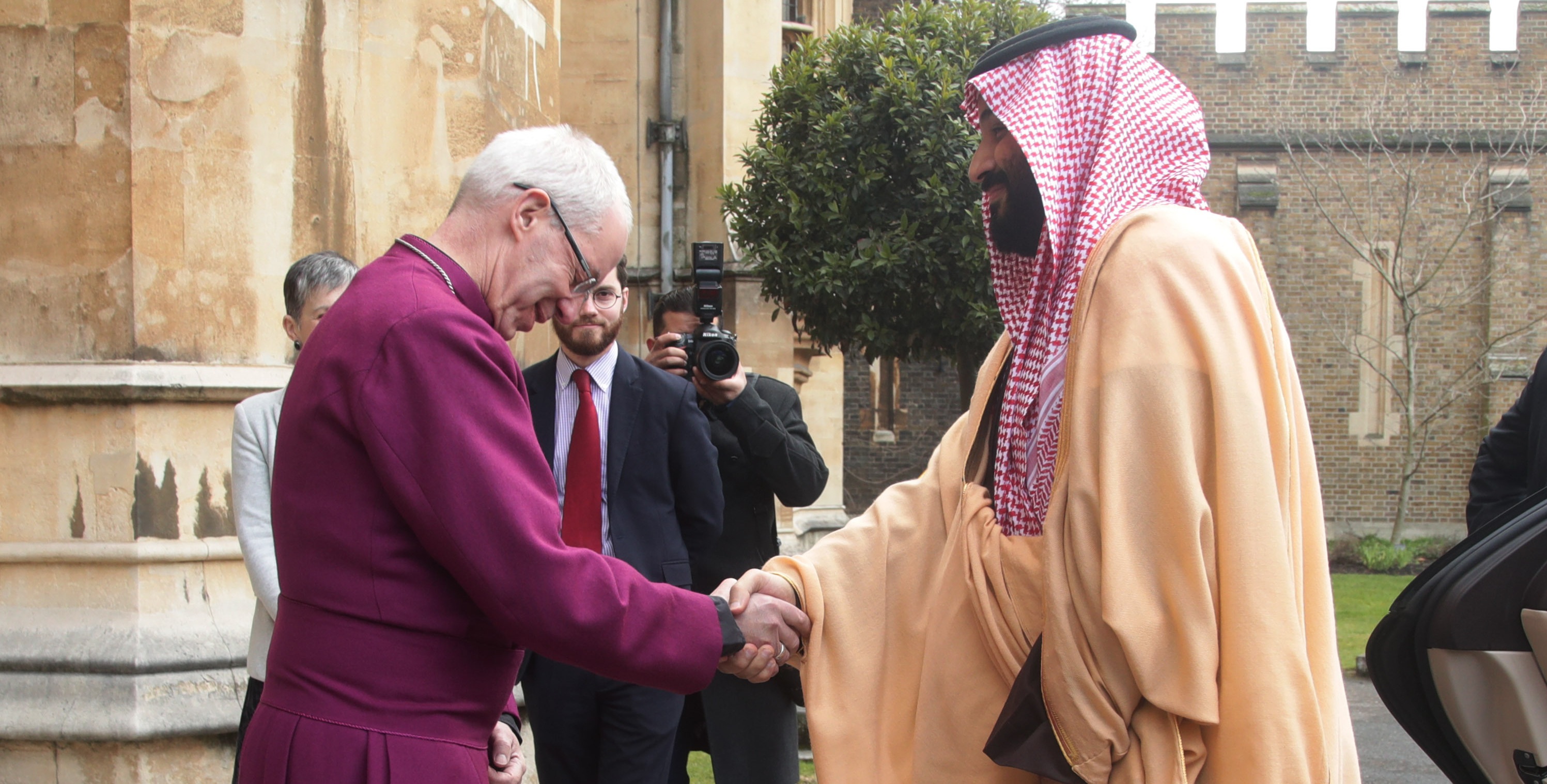 The Crown Prince of Saudi Arabia, HRH Mohammed bin Salman, arrives for a private meeting at Lambeth Palace hosted by the Archbishop of Canterbury Justin Welby on March 8, 2018 in London, United Kingdom