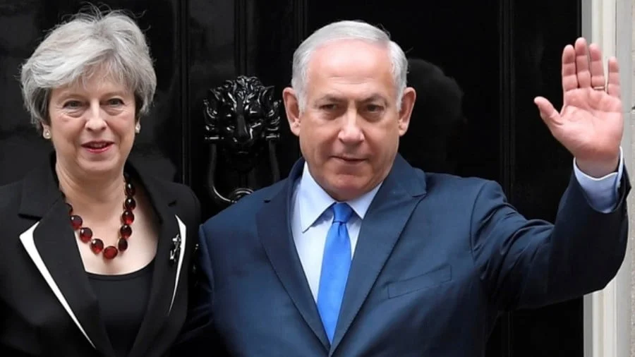 Britain's Prime Minister Theresa May welcomes Israel's Prime Minister Benjamin Netanyahu outside 10 Downing Street in London in November 2017 (Reuters)