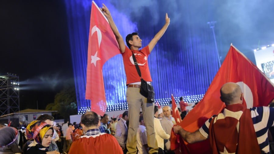 A rally in Istanbul is held to mark the anniversary of the coup attempt in Turkey (AFP)