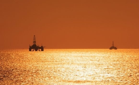 Two offshore oil rigs on the Caspian sea. Photo: iStock