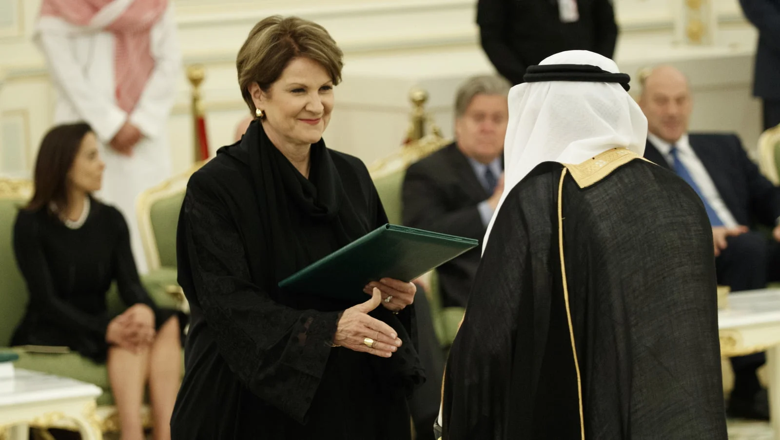 Lockheed Martin CEO Marillyn Hewson participates in a signing ceremony between President Trump and Saudi King Salam, May 20, 2017, in Riyadh. Evan Vucci | AP