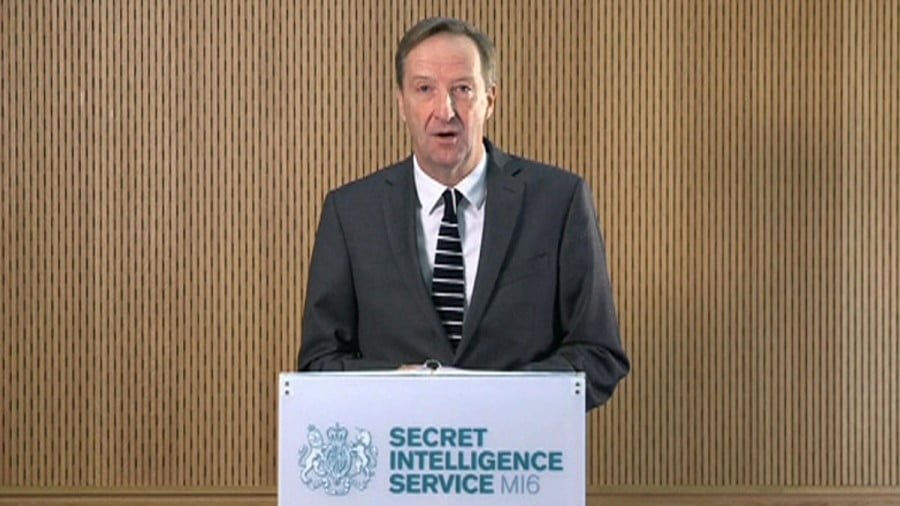 MI6 chief Alex Younger speaks at MI6’s Vauxhall Cross headquarters in central London
