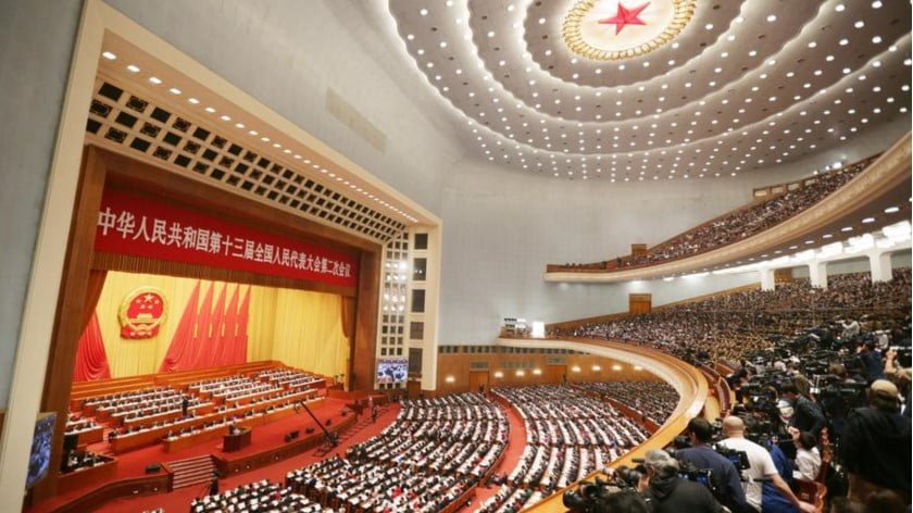 The Chinese National People’s Congress begins at the Great Hall of the People in Beijing, on March 5, 2019. Photo: AFP/The Yomiuri Shimbun